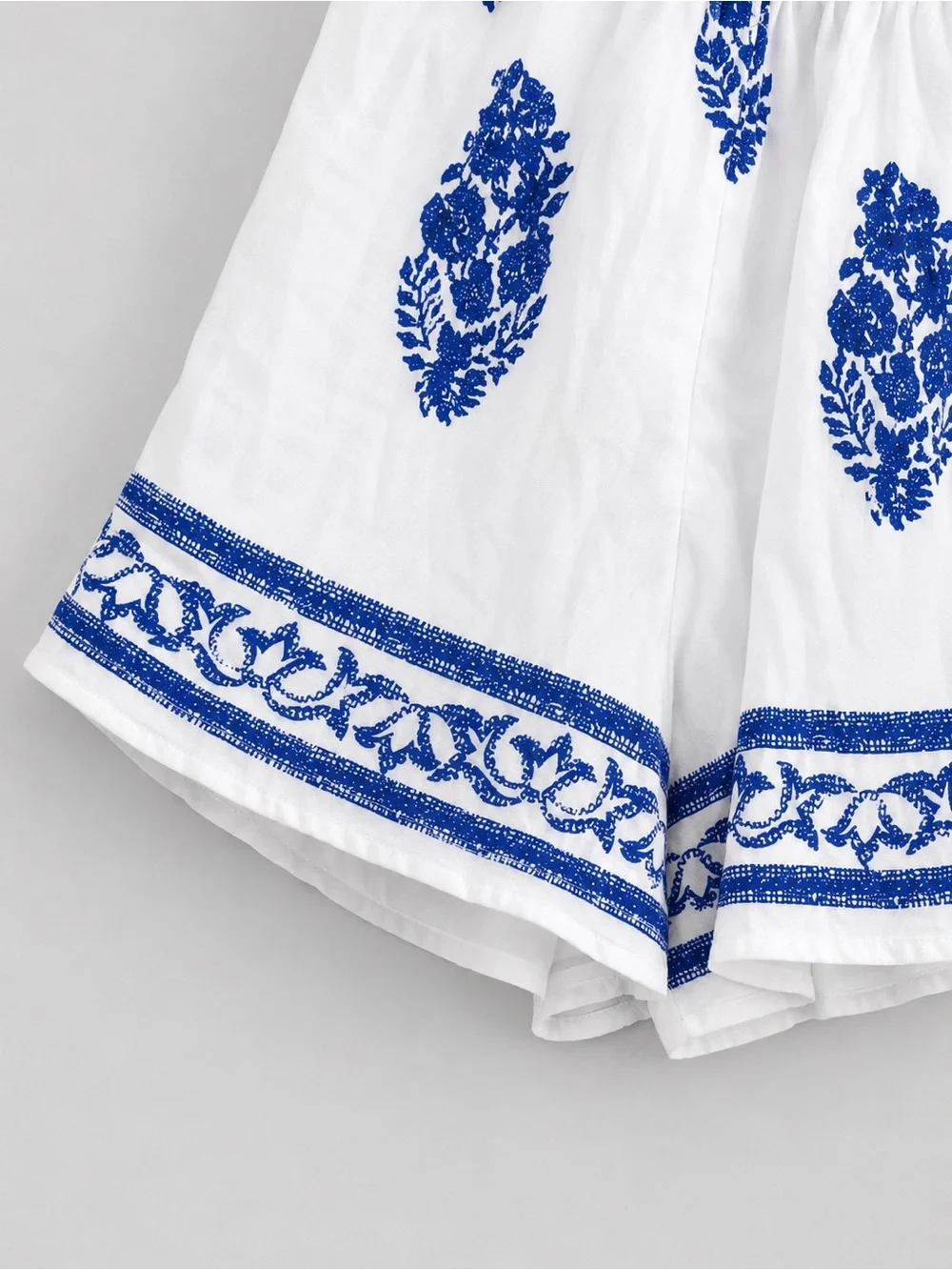 White V-Neck Romper with Blue Floral Print - Picture 4 of 5